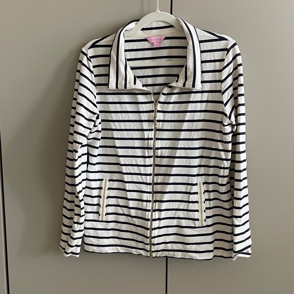 Lilly Pulitzer Womens Large Stretch Bennett Striped French Terry Full Zip Jacket
